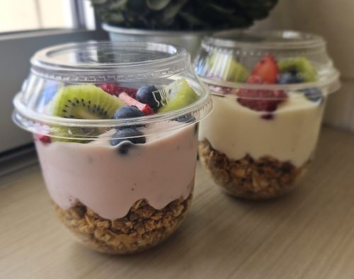 Granola-Yoghurt-CupCrunch Granola with a tasty greek yohurt with fresh fruit.$9.90
